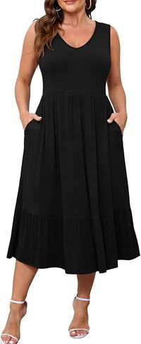 BELAROI Womens Plus Size Maxi Dress Sundress Summer Casual Sleeveless V Neck Tiered Long Dresses Pockets Beach in Saudi Arabia