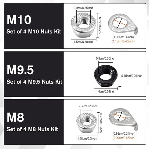 SPEEDWOX 24PCS Bike Wheel Flanged Axle Nut Kit 12PCS Bike Nuts and 12PCS Safety Washers M8 M9.5 M10 Thread Sizes Black Silver Bicycle Hub Parts for Front Rear Wheel of City Road Mountain in Saudi Arabia