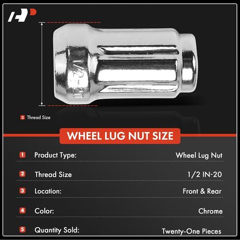 A-Premium 21-PC 1/2 in-20 Wheel Lug Nuts Compatible with Ford Explorer, Mustang & Jeep Grand Cherokee, Wrangler & Chevrolet & Dodge, Charger & Buick & Cadillac & Lincoln & Volvo & more, Front & Rear in Saudi Arabia