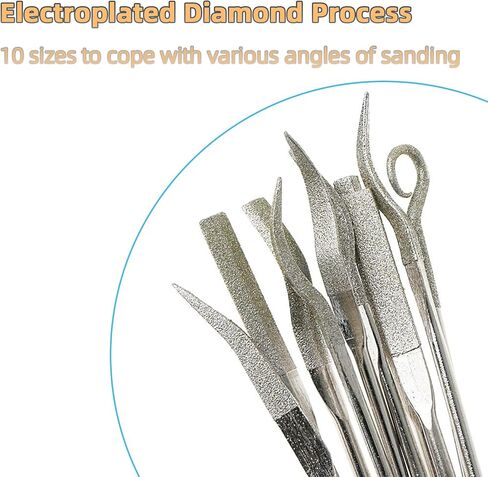 مجموعة مبرد ألماس صغيرة 10 قطع - مبرد إبر مصغر 3 × 140 مم 150 # حبيبة لشحذ الحجر المنحوت والسيراميك والزجاج والمعادن والمجوهرات in Kuwait