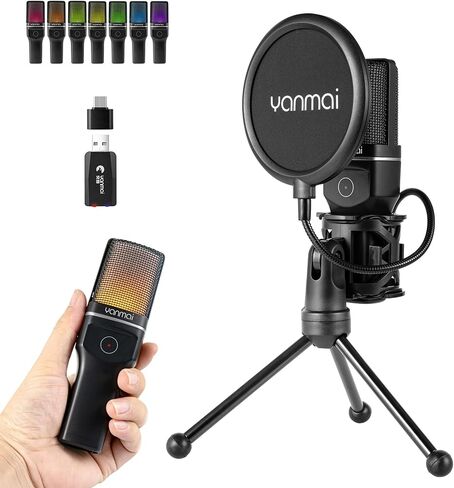 Wireless Microphone with ANC Noise Cancellation, RGB Lighting, Gooseneck Tripod, Dual Mode Wireless/USB-C—for Live Streaming, Recording, Computers & Phones in Saudi Arabia