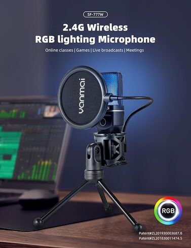 Wireless Microphone with ANC Noise Cancellation, RGB Lighting, Gooseneck Tripod, Dual Mode Wireless/USB-C—for Live Streaming, Recording, Computers & Phones in Saudi Arabia