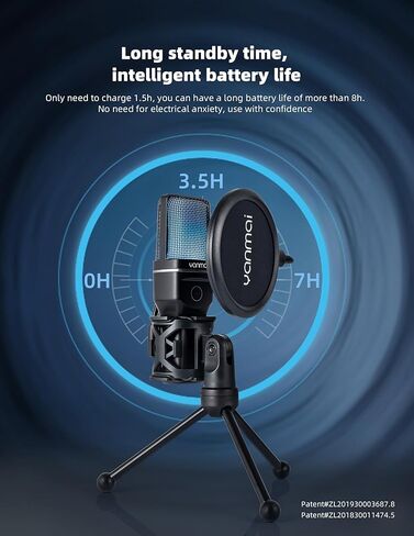 Wireless Microphone with ANC Noise Cancellation, RGB Lighting, Gooseneck Tripod, Dual Mode Wireless/USB-C—for Live Streaming, Recording, Computers & Phones in Saudi Arabia