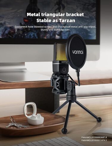 Wireless Microphone with ANC Noise Cancellation, RGB Lighting, Gooseneck Tripod, Dual Mode Wireless/USB-C—for Live Streaming, Recording, Computers & Phones in Saudi Arabia