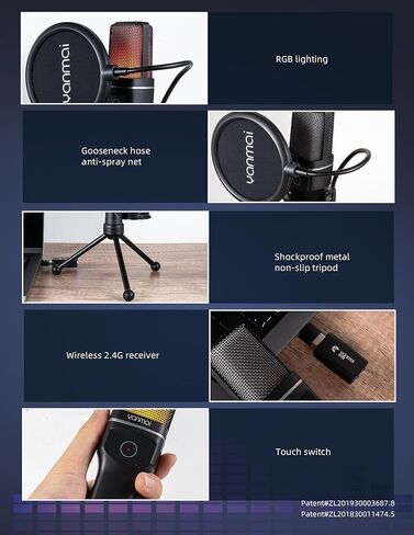 Wireless Microphone with ANC Noise Cancellation, RGB Lighting, Gooseneck Tripod, Dual Mode Wireless/USB-C—for Live Streaming, Recording, Computers & Phones in Saudi Arabia