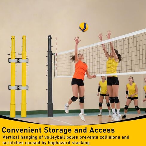 Indoor Volleyball Poles Wall Rack Holder, Upright Pole Storage Rack for Volleyball Badminton and Tennis with 3 Bolts, Sturdy Steel Plate Used in Schools, Gymnasiums, Clubs in Kuwait