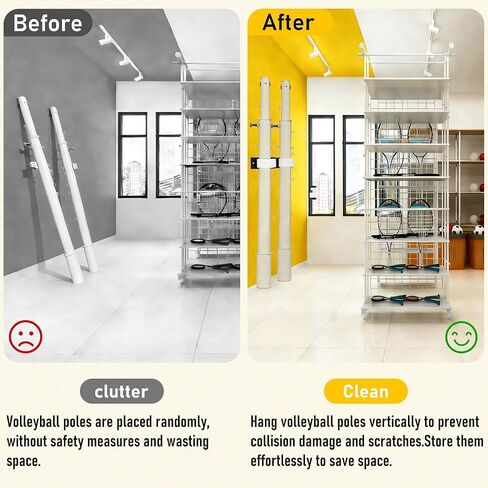 Indoor Volleyball Poles Wall Rack Holder, Upright Pole Storage Rack for Volleyball Badminton and Tennis with 3 Bolts, Sturdy Steel Plate Used in Schools, Gymnasiums, Clubs in Kuwait