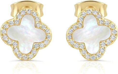 أقراط كريستال كلوفر للنساء | ترصيع أذن لاكي 4 أوراق مطلية بالذهب عيار 18 قيراط | مجوهرات زركونيا مكعبة بأربع أوراق لها in Kuwait