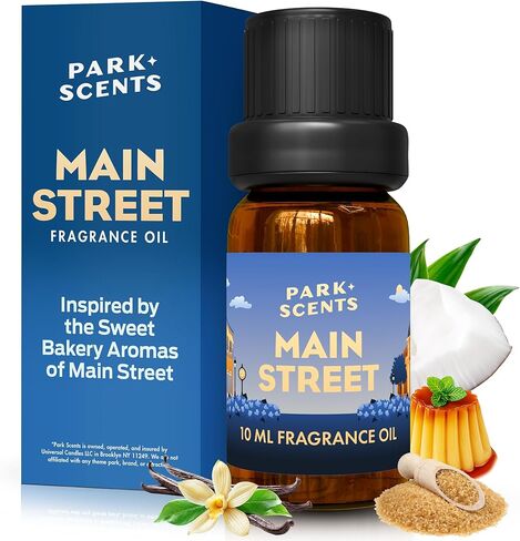 زيت عطر الشارع الرئيسي من بارك سينتس - زيوت عطرية معطرة بالمنتزه الترفيهي للناشرين مع السكر بالكراميل وجوز الهند والكسترد والروم والفانيليا والقيقب - هدايا العلاج العطري المنزلية، صنع في الولايات المتحدة الأمريكية (10 مل) in Kuwait