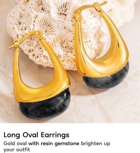 SweYone 14k Gold Plated Amber Resin Hoop Earrings for Women Trendy, Hypoallergenic Chunky Gold Earrings Jewelry Gifts for Sensitive Earlobes, Gifts for Her in Saudi Arabia