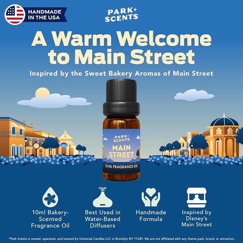 زيت عطر الشارع الرئيسي من بارك سينتس - زيوت عطرية معطرة بالمنتزه الترفيهي للناشرين مع السكر بالكراميل وجوز الهند والكسترد والروم والفانيليا والقيقب - هدايا العلاج العطري المنزلية، صنع في الولايات المتحدة الأمريكية (10 مل) in Kuwait