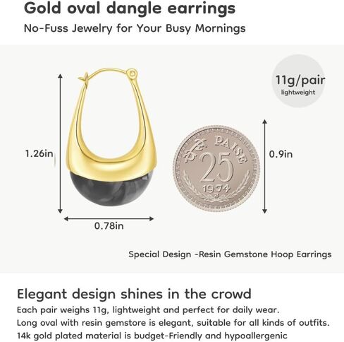 SweYone 14k Gold Plated Amber Resin Hoop Earrings for Women Trendy, Hypoallergenic Chunky Gold Earrings Jewelry Gifts for Sensitive Earlobes, Gifts for Her in Saudi Arabia