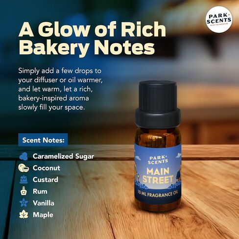 زيت عطر الشارع الرئيسي من بارك سينتس - زيوت عطرية معطرة بالمنتزه الترفيهي للناشرين مع السكر بالكراميل وجوز الهند والكسترد والروم والفانيليا والقيقب - هدايا العلاج العطري المنزلية، صنع في الولايات المتحدة الأمريكية (10 مل) in Kuwait