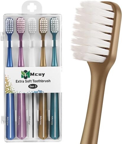 GentleClean Pro Extra Soft Toothbrushes for Adults - Super Ultra Soft Bristles Manual Tooth Brush for Sensitive Gums, 5 Pack in Kuwait