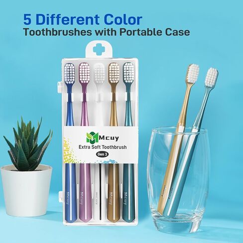 GentleClean Pro Extra Soft Toothbrushes for Adults - Super Ultra Soft Bristles Manual Tooth Brush for Sensitive Gums, 5 Pack in Kuwait