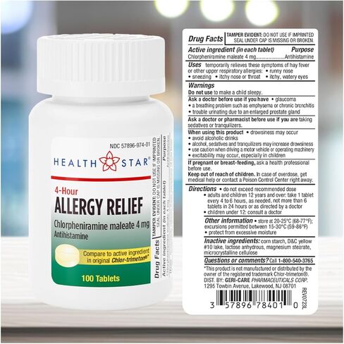 GeriCare Allergy Relief Chlorpheniramine Maleate 4 mg, Antihistamine Tablets, 100 Count (Pack of 1) in Saudi Arabia