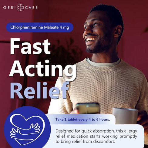 GeriCare Allergy Relief Chlorpheniramine Maleate 4 mg, Antihistamine Tablets, 100 Count (Pack of 1) in Saudi Arabia