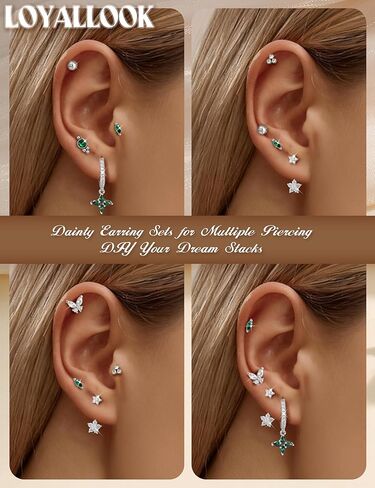 LOYALLOOK Hypoallergenic Flat Back Earrings for Women 14K Gold Plated Surgical Stainless Steel Earrings for Sensitive Ears Flatback Stud Earrings Stud Hoop Cartilage Earring Set for Multiple Piercing in Saudi Arabia