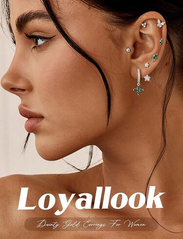 LOYALLOOK Hypoallergenic Flat Back Earrings for Women 14K Gold Plated Surgical Stainless Steel Earrings for Sensitive Ears Flatback Stud Earrings Stud Hoop Cartilage Earring Set for Multiple Piercing in Saudi Arabia
