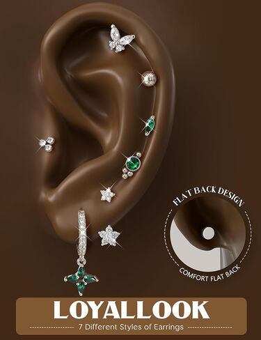 LOYALLOOK Hypoallergenic Flat Back Earrings for Women 14K Gold Plated Surgical Stainless Steel Earrings for Sensitive Ears Flatback Stud Earrings Stud Hoop Cartilage Earring Set for Multiple Piercing in Saudi Arabia