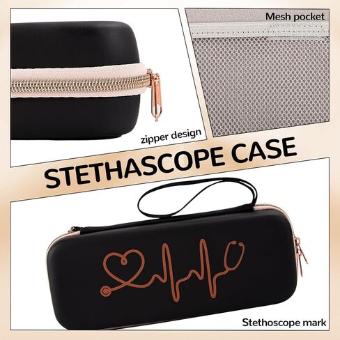 حقيبة صلبة لسماعة الطبيب، حقيبة سماعة الطبيب، حقيبة سماعة الطبيب مع ملصق قطعة واحدة، طقم التمريض، حقيبة سماعة الطبيب، ملحقات الممرضات للعمل مع جيوب شبكية إضافية للملحقات الصغيرة، أسود in Kuwait