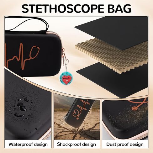 حقيبة صلبة لسماعة الطبيب، حقيبة سماعة الطبيب، حقيبة سماعة الطبيب مع ملصق قطعة واحدة، طقم التمريض، حقيبة سماعة الطبيب، ملحقات الممرضات للعمل مع جيوب شبكية إضافية للملحقات الصغيرة، أسود in Kuwait