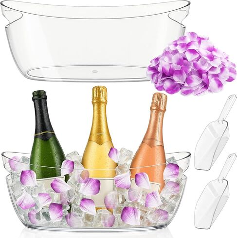Ice Buckets for Parties Set of 2 – 5L Clear Beverage Tub with Ice Scoop & Faux Petals, Large Drink Buckets for Wine, Champagne, Beer, and Events in Saudi Arabia
