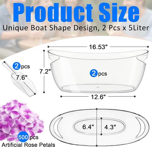 Ice Buckets for Parties Set of 2 – 5L Clear Beverage Tub with Ice Scoop & Faux Petals, Large Drink Buckets for Wine, Champagne, Beer, and Events in Saudi Arabia