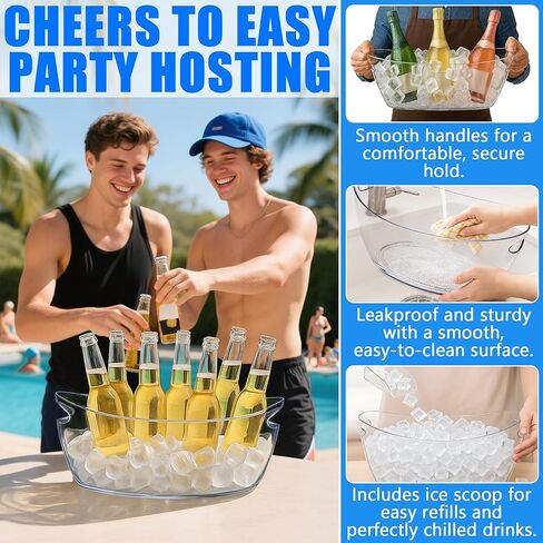 Ice Buckets for Parties Set of 2 – 5L Clear Beverage Tub with Ice Scoop & Faux Petals, Large Drink Buckets for Wine, Champagne, Beer, and Events in Saudi Arabia