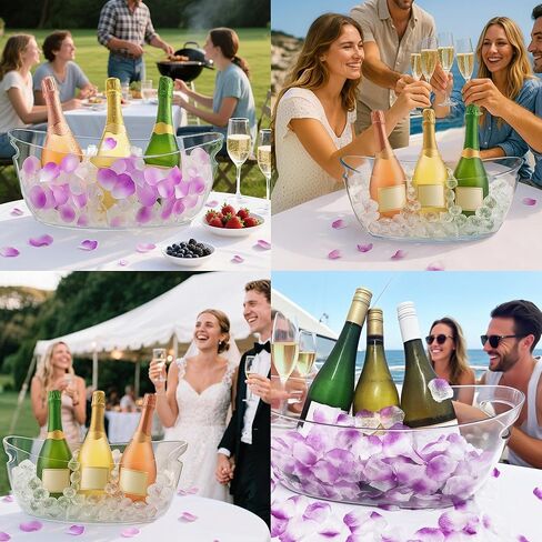 Ice Buckets for Parties Set of 2 – 5L Clear Beverage Tub with Ice Scoop & Faux Petals, Large Drink Buckets for Wine, Champagne, Beer, and Events in Saudi Arabia