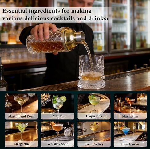 Glass Cocktail Shaker Set - 4 Piece - with Whiskey rotating glass Strainer, Jigger, Spoon for Home Bar/Trolley Décor/Margaritas/Martinis in Saudi Arabia