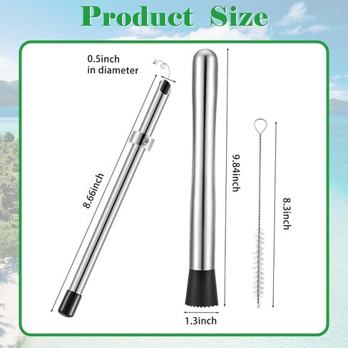 Lemon Smasher, Straw Puncher & Cleaning Brush Set, Stainless Steel Lemonade Muddler, Cocktail Muddler for Homemade Drinks, Lemonade Stands, Garage Sales, Easy Clean for Family & Home Bar Use in Saudi Arabia