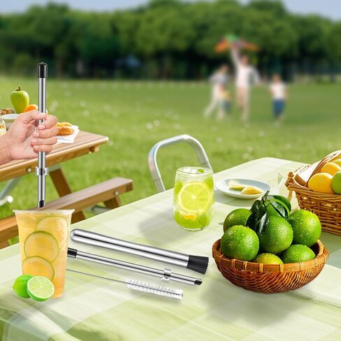 Lemon Smasher, Straw Puncher & Cleaning Brush Set, Stainless Steel Lemonade Muddler, Cocktail Muddler for Homemade Drinks, Lemonade Stands, Garage Sales, Easy Clean for Family & Home Bar Use in Saudi Arabia