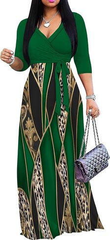 SUZONANA Plus Size Dresses for Women Print Maxi Dresses Flowy 3/4 Sleeve with Belt in Saudi Arabia
