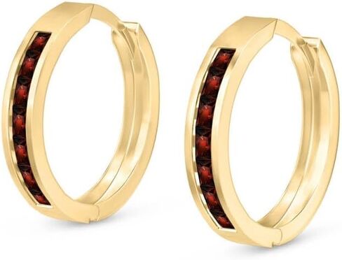 Galaxy Gold GG 14k Solid Gold Hoop Huggie Earring with Garnets in Saudi Arabia