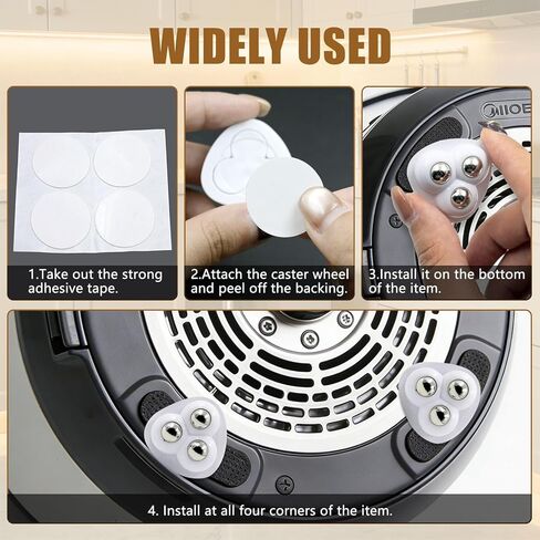 8 Pack Self Adhesive Caster Wheels, 1.5" Mini Ball Casters for Furniture & Kitchen Appliances, 360° Countertop Appliance Slider for Coffee Maker, Microwave, Heavy Duty 50KG (4 Wheels) in Saudi Arabia