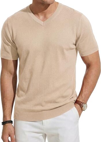JMIERR Men's Wool Blend Knit V-Neck Short Sleeve Sweater Casual Pullover in Saudi Arabia