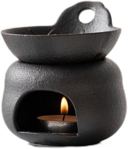 حامل شموع معدني رومانسي رقيق من Warmself، موقد زيتي، ناشر رائحة، فرن ديكور المنزل، ألواح نحاسية مقسمة يمكن حرقها جافًا، ذهبي أسود in Kuwait