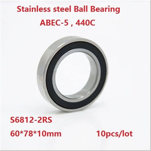 10pcs/lot S6812-2RS S6812RS ABEC-5 Stainless Steel Thin Deep Groove Ball Bearing 60 * 78 10 mm Double Rubber Cover 60×78×10mm in Saudi Arabia