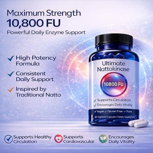 Ultimate Nattokinase 10800 fu، مكمل Nattokinase، الدورة الدموية الصحية ودعم الصحة اليومية، نباتي، خالي من الغلوتين، 60 كبسولة نباتية، غير معدل وراثيًا (2) in Kuwait