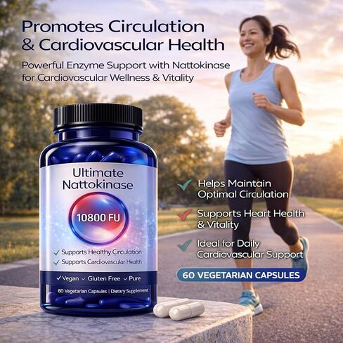 Ultimate Nattokinase 10800 fu، مكمل Nattokinase، الدورة الدموية الصحية ودعم الصحة اليومية، نباتي، خالي من الغلوتين، 60 كبسولة نباتية، غير معدل وراثيًا (2) in Kuwait