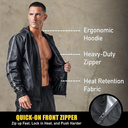 Elite Sports Zipper Sauna Suit for Men & Women, Zipper Hoodie Weight Loss Sweat Suit, Anti-Rip PVC for Gym MMA Boxing in Saudi Arabia