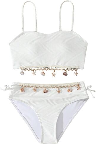 MakeMeChic Girl's 2 Piece Bathing Suits Seashell Spaghetti Strap Backless Summer Beach Bikini Sets in Saudi Arabia