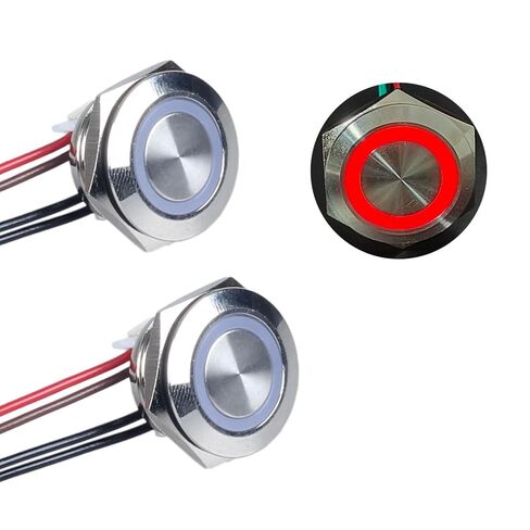 2pcs 19mm Ultra Short Metal Momentary Push Button Switch Super Short with Pre-Wired Cable 12V-24V (ON)-Off 4Pins 1NO 3/4" Mounting Hole Halo Ring LED (Silver Shell Red Light) in Saudi Arabia