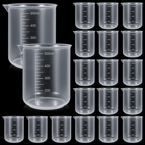 20 Pack Plastic Beakers 500 ml Graduations, 17oz Transparent Measuring Cup, Epoxy Mixing Cups, Plastic Graduated Cup, Premium Polypropylene, for Liquid Measuring in Saudi Arabia