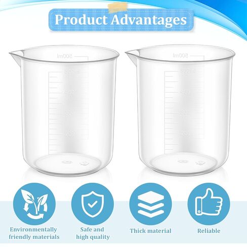 20 Pack Plastic Beakers 500 ml Graduations, 17oz Transparent Measuring Cup, Epoxy Mixing Cups, Plastic Graduated Cup, Premium Polypropylene, for Liquid Measuring in Saudi Arabia
