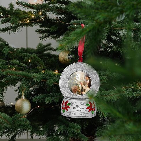 FIHOO 2025 زينة عيد الميلاد مقاس 2 بوصة إطار صورة معدني معلق لشجرة تذكار زخرفي صغير، عرض صورة للطفل والحيوانات الأليفة (إكليل (2025)) in Kuwait