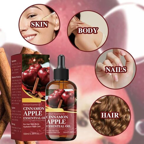 زيت قرفة التفاح العطري، زيت موزع معطر طبيعي مع قطارة للعلاج العطري، صناعة الشموع الطبيعية وروائح صناعة الصابون، العناية بالشعر، الوجه، العناية بالبشرة وتدليك الجسم للمنزل والمكتب 3.53 جم in Saudi Arabia