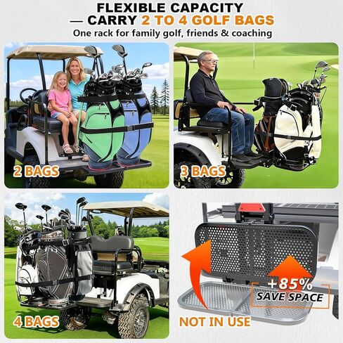 Foldable Golf Cart Bag Holder Holds 1-4 Bags for EZGO/Club Car/Yamaha, Fits 8" Max & 24" Rear Safety Grab Bars, Triple-Point Stabilized, No-Drill Preinstalled Golf Cart Rear Seat Bag Holder in Saudi Arabia