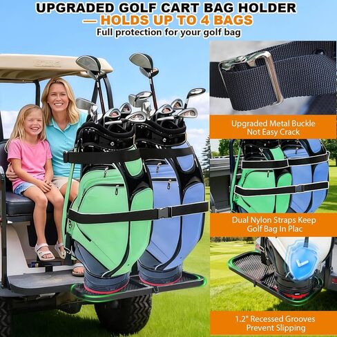 Foldable Golf Cart Bag Holder Holds 1-4 Bags for EZGO/Club Car/Yamaha, Fits 8" Max & 24" Rear Safety Grab Bars, Triple-Point Stabilized, No-Drill Preinstalled Golf Cart Rear Seat Bag Holder in Saudi Arabia